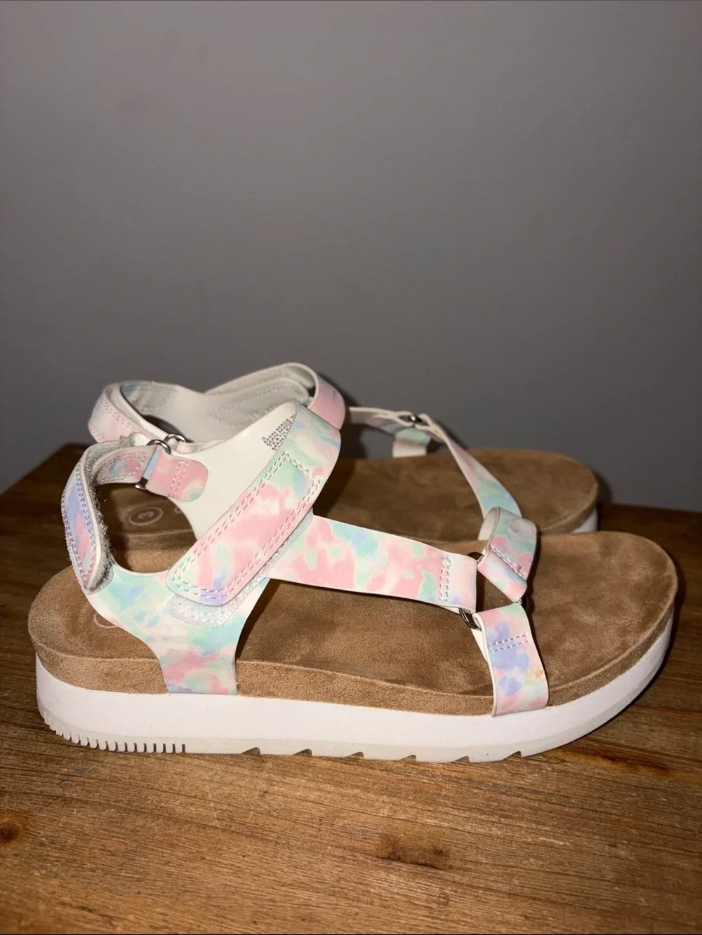 Cat & Jack Pastel Tie-Dye Strap Platform Sandals - Pink, Mint, Lilac Size 3